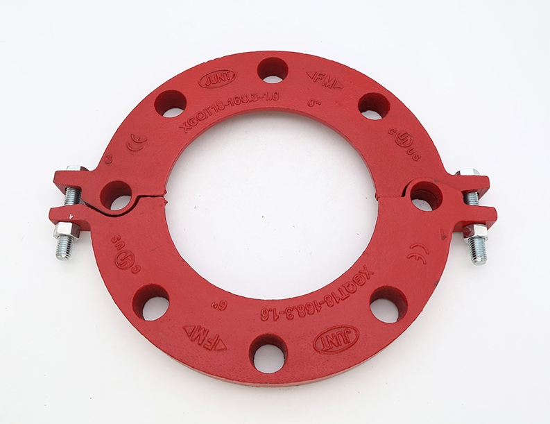 Grooved flanges with ductile iron bodies and pressure-responsive gaskets